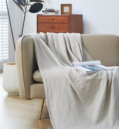 100% Cotton Muslin Throw Blanket for Bed, Couch, Small, Decorative, Soft, Pre-Washed, Breathable