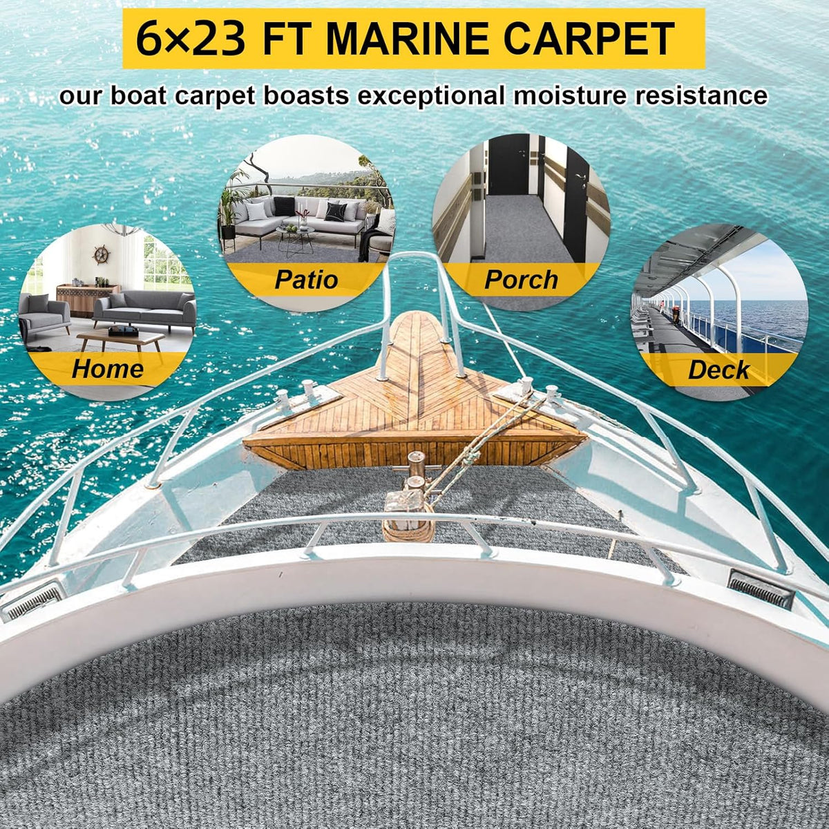 Marine Carpet,6 FT x 23 FT Smoke Gray Indoor Outdoor Carpet 0.2" Thick Boat Carpet with Water-Proof
