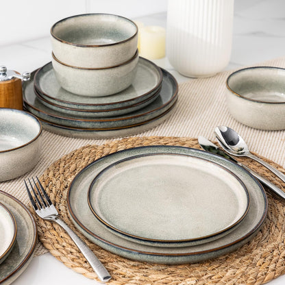 GBHOME Ceramic Dinnerware Sets for 8, 24 Pieces Stoneware Plates and Bowls Sets, Scratch Resistant
