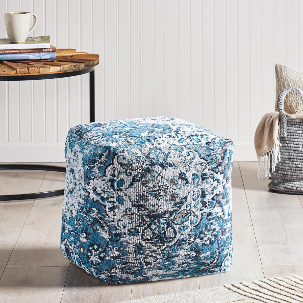 GDFStudio Boho Handmade Fabric Cube Pouf Ottoman Foot Stool - Bean Bag Floor Chair - Foot Rest