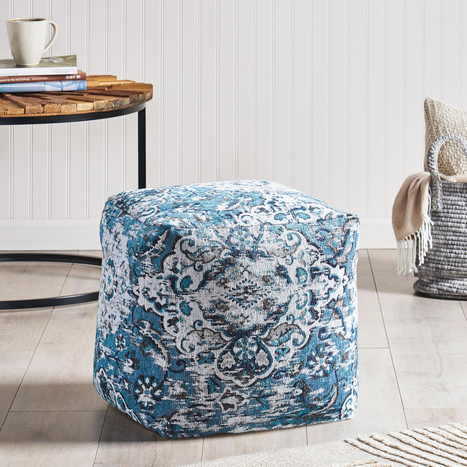 GDFStudio Boho Handmade Fabric Cube Pouf Ottoman Foot Stool - Bean Bag Floor Chair - Foot Rest