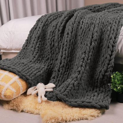 Carriediosa Chunky Knit Throw Blanket 60" X 80" Twin, 100% Hand Made Large Chenille Loop Yarn Soft