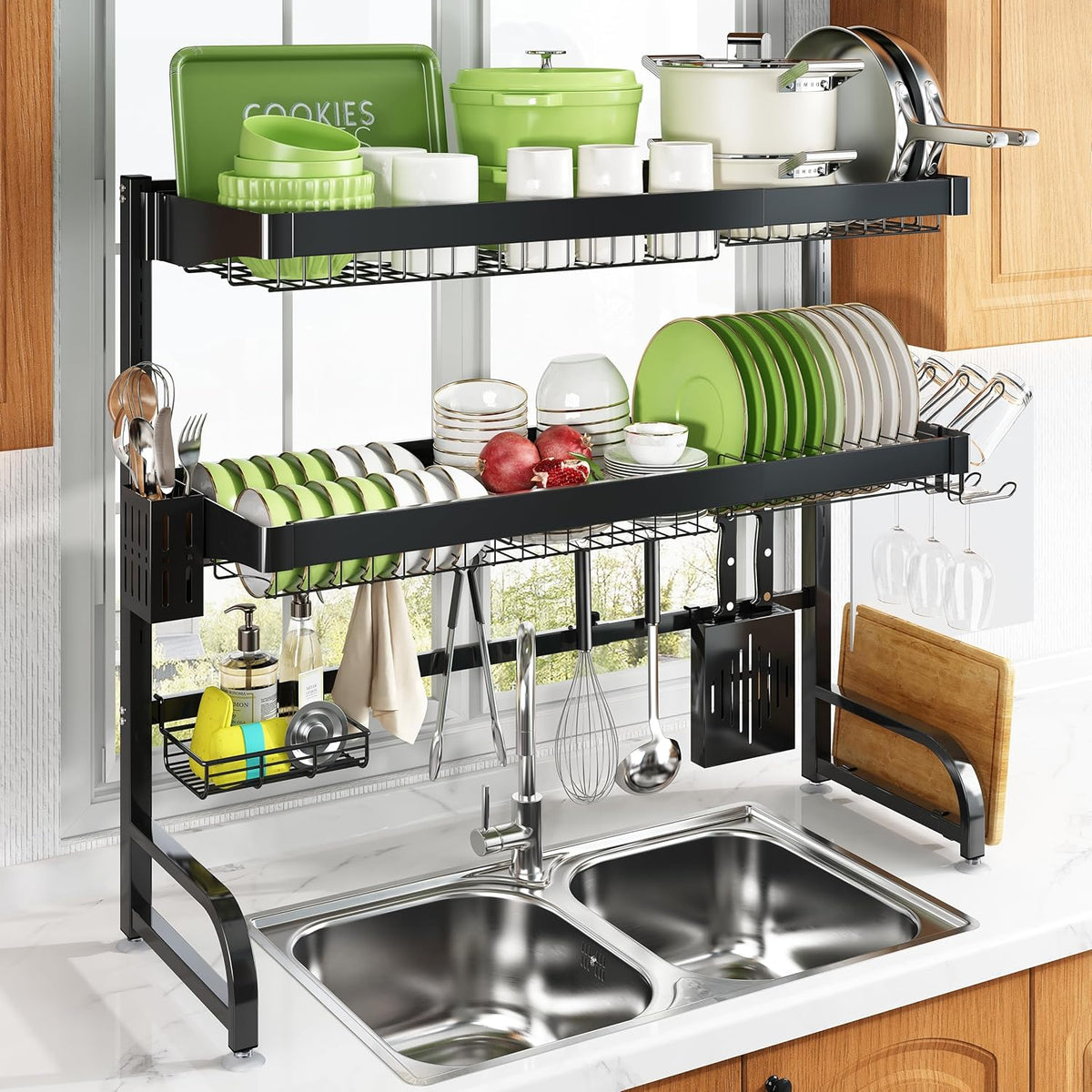 3 Tier Extra Large Stainless Steel Expandable Over The Sink Dish Drainer Drying Rack, Rust Proof