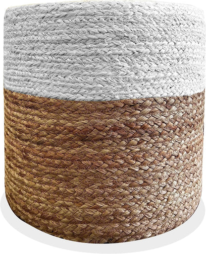 Jute Pouf Ottoman | Footrest Pouf | Hand Braided - Round Boho Pouffe - for Living Room, Bedroom