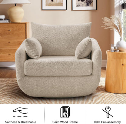 360° Swivel Accent Armchair, 39.3" Oversized, Sherpa Boucle Fabric Sofa Chair with Removable Back &