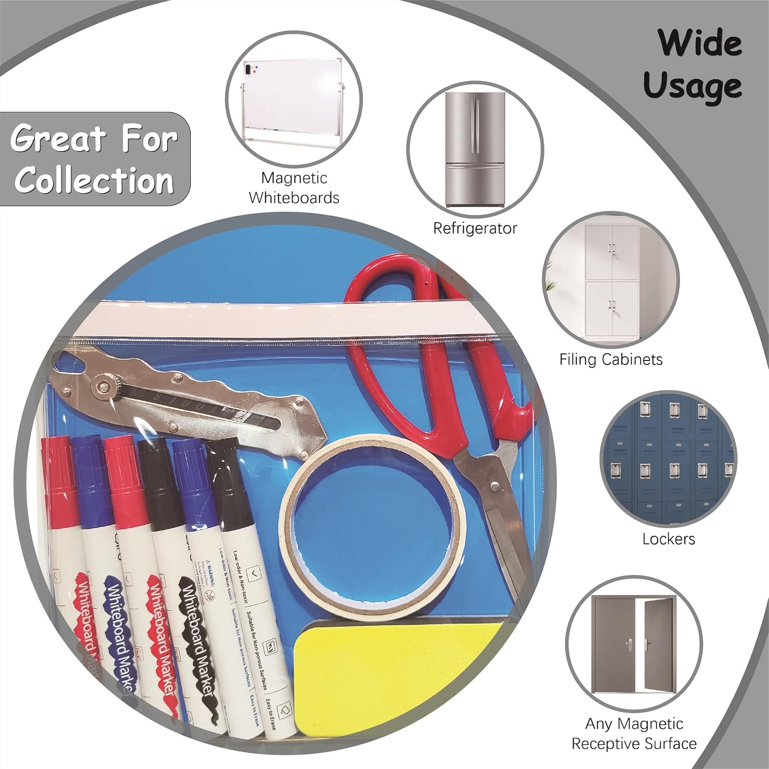 Magnetic Pocket 4 Pack – Self-Adhesive Magnetic Storage Pouch for Documents, Notes & Tools, Strong