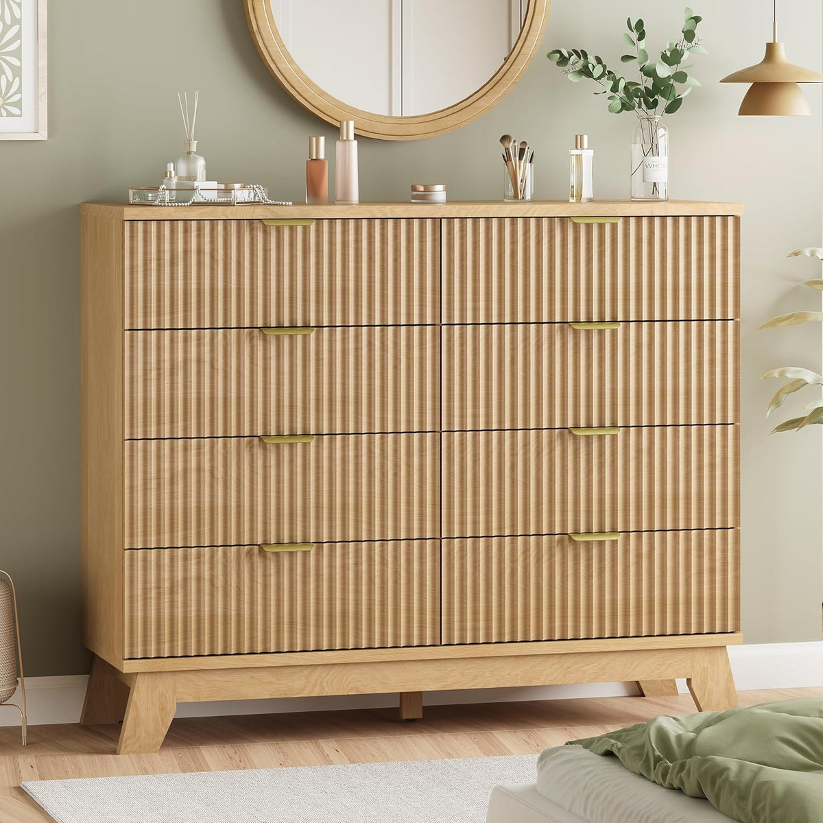 Fluted Dresser for Bedroom with 8 Drawers, 48" Wide Modern Chest of Drawers with Metal Handle