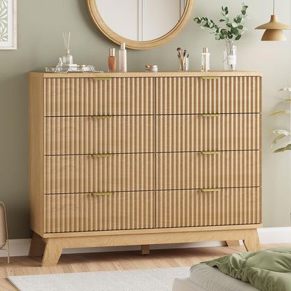 Fluted Dresser for Bedroom with 8 Drawers, 48" Wide Modern Chest of Drawers with Metal Handle