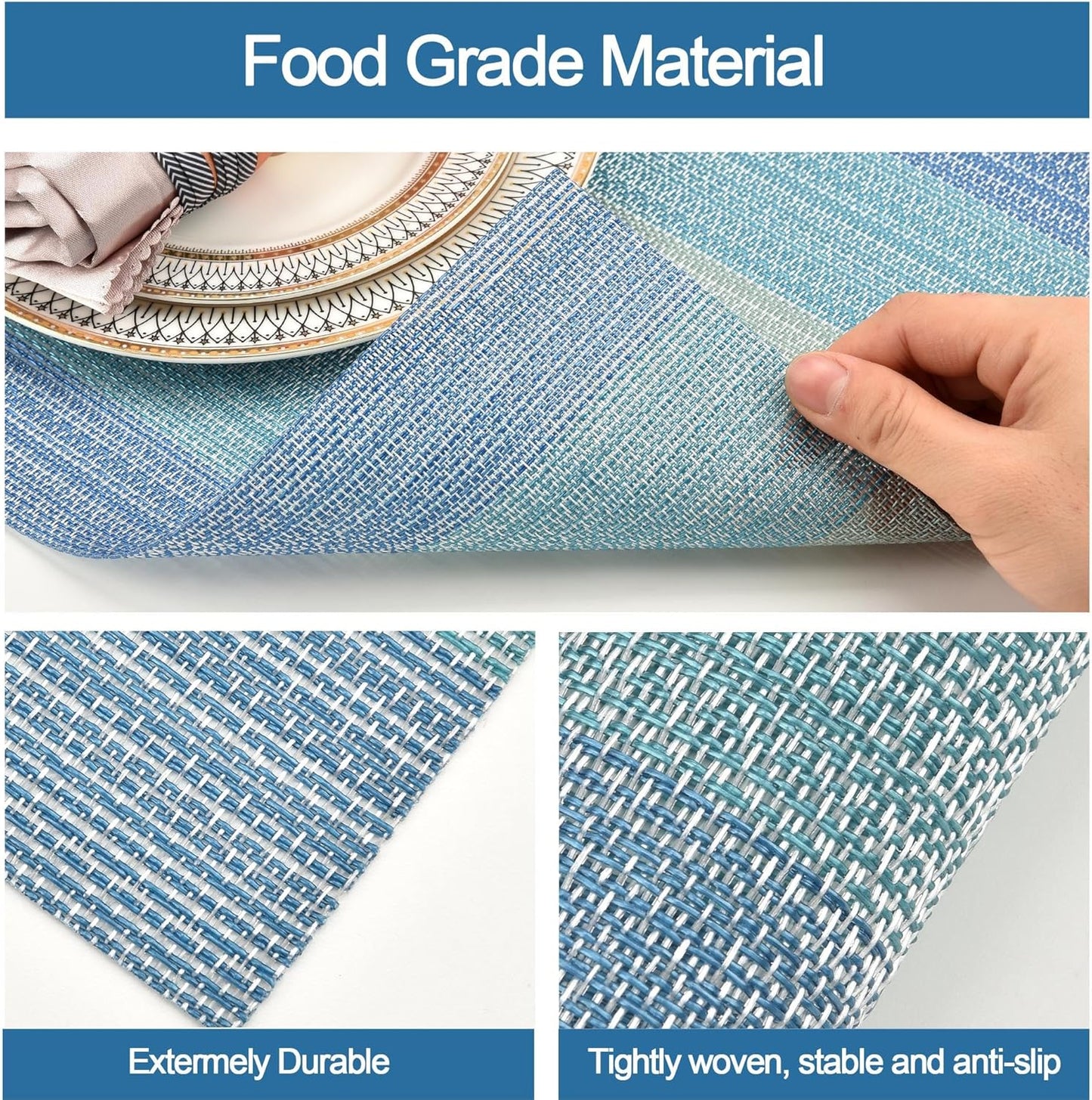Placemats Set of 6 - Easy Clean Washable Vinyl Placemats - Wipeable Heat Resistant Table Mats for