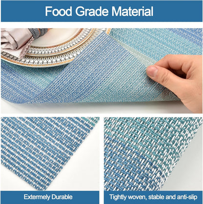 Placemats Set of 6 - Easy Clean Washable Vinyl Placemats - Wipeable Heat Resistant Table Mats for