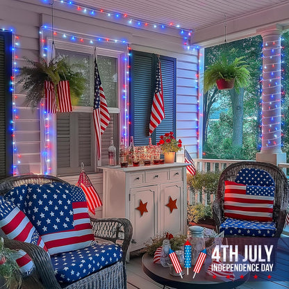 JMEXSUSS 4th of July Decorations Red White and Blue Lights, 33ft 100 LED String Light Indoor