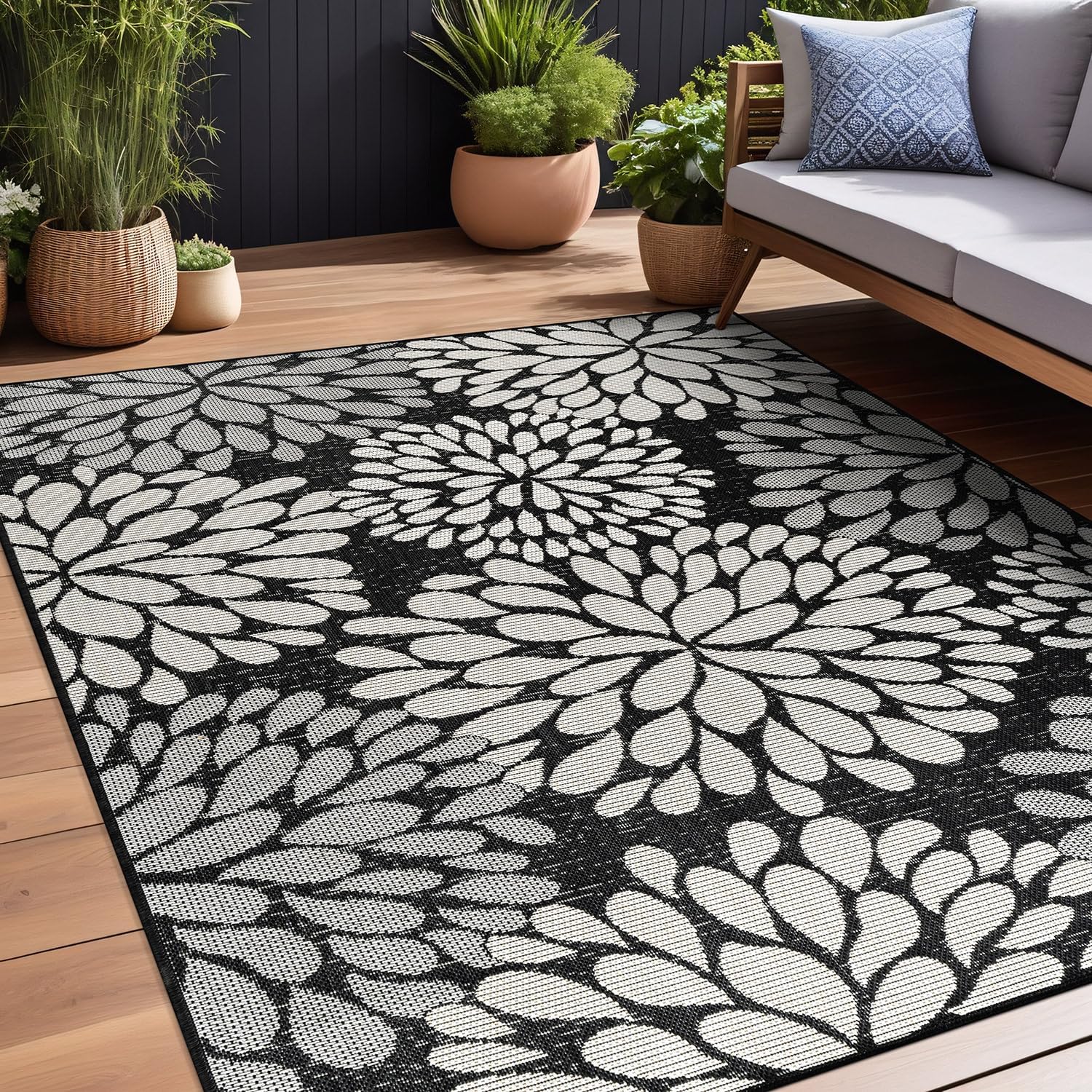 Beverly Rug Outdoor Rug 10x14 Modern Exotic Tropical Leaf Area Rugs for Indoor and Outdoor Patio