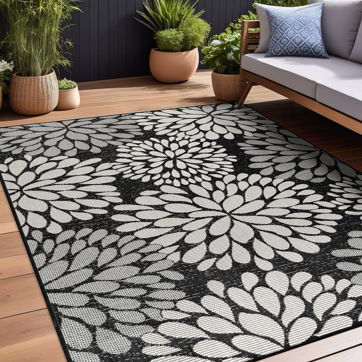 Beverly Rug Outdoor Rug 5x7 Modern Exotic Tropical Leaf Area Rugs for Indoor and Outdoor Patio Deck