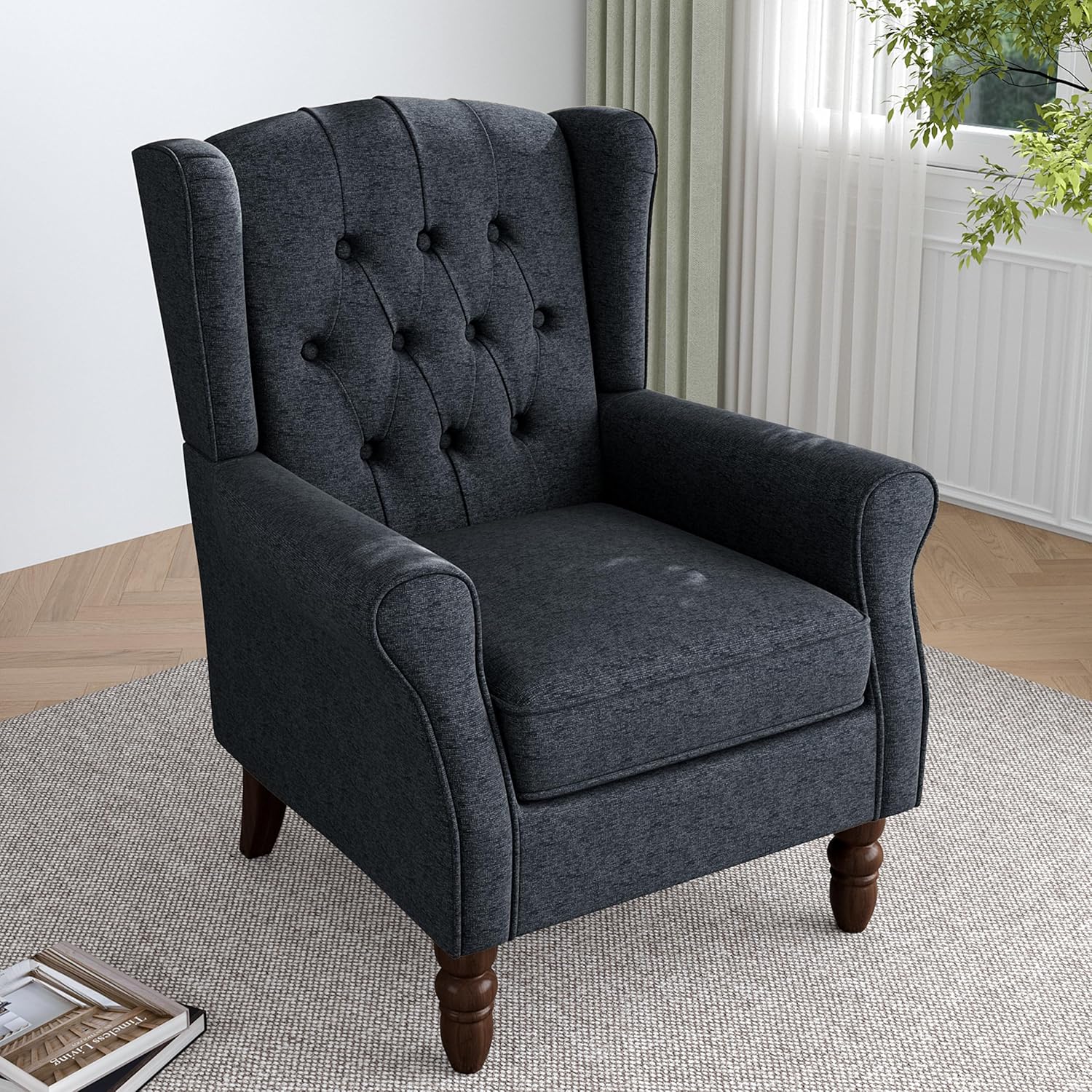 Lumibee High Back Accent Chair,Upholstered Wingback Armchair with Solid Wood Legs for Small