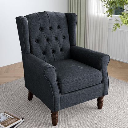 Lumibee High Back Accent Chair,Upholstered Wingback Armchair with Solid Wood Legs for Small