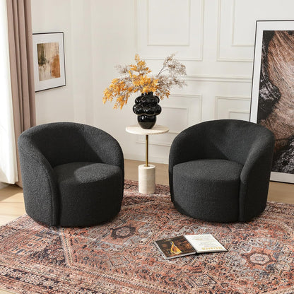 KINWELL 34" W Swivel Barrel Chair Set of 2, Mid Century Modern Round Upholstered Boucle Swivel