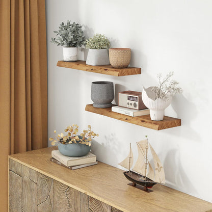 30" Floating Shelves, Live Edge Solid Elm Wood Floating Shelf, Wall Mounted Display Shelves with