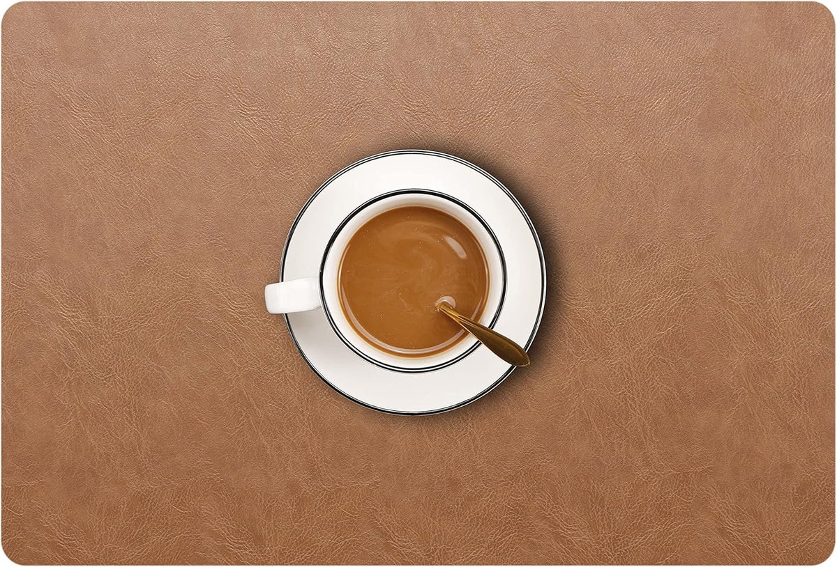 Set of 6 Faux Leather Placemats, PU Table Mats, Waterproof, Stain Resistant, Heat Resistant