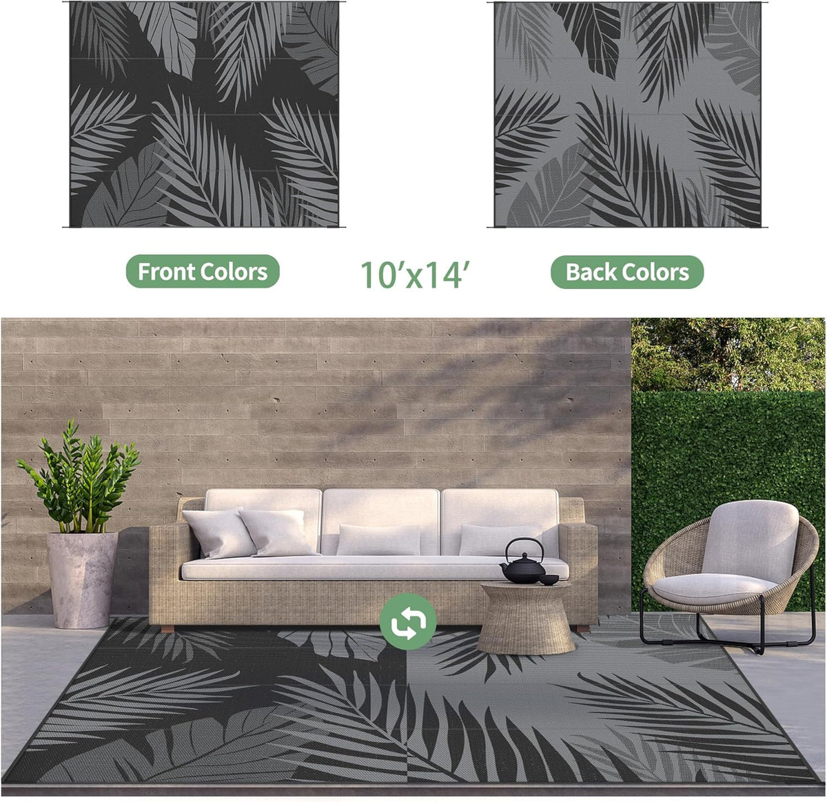 GENIMO Outdoor Rug 10' x 14' Waterproof for Patios Clearance, Reversible Outdoor Plastic Straw