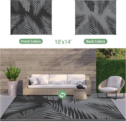 GENIMO Outdoor Rug 10' x 14' Waterproof for Patios Clearance, Reversible Outdoor Plastic Straw