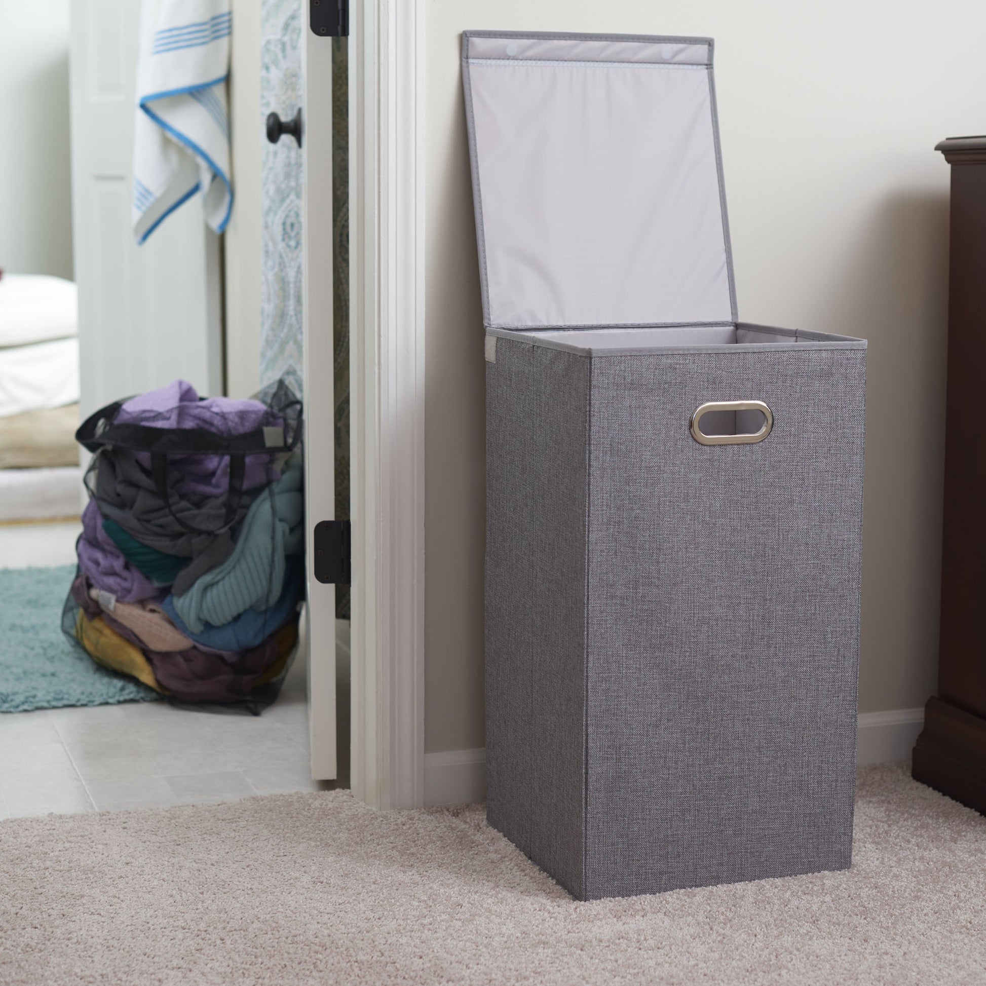 Household Essentials 5620 Collapsible Single Laundry Hamper with Magnetic Lid - Grey