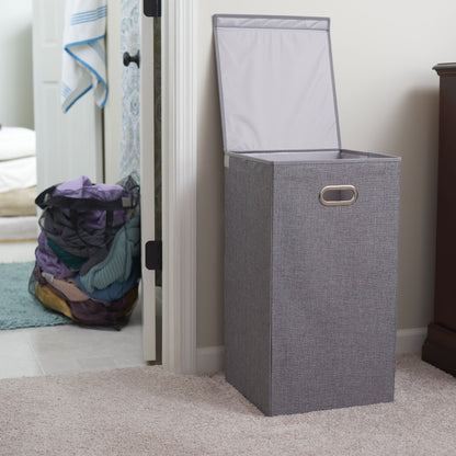 Household Essentials 5620 Collapsible Single Laundry Hamper with Magnetic Lid - Grey