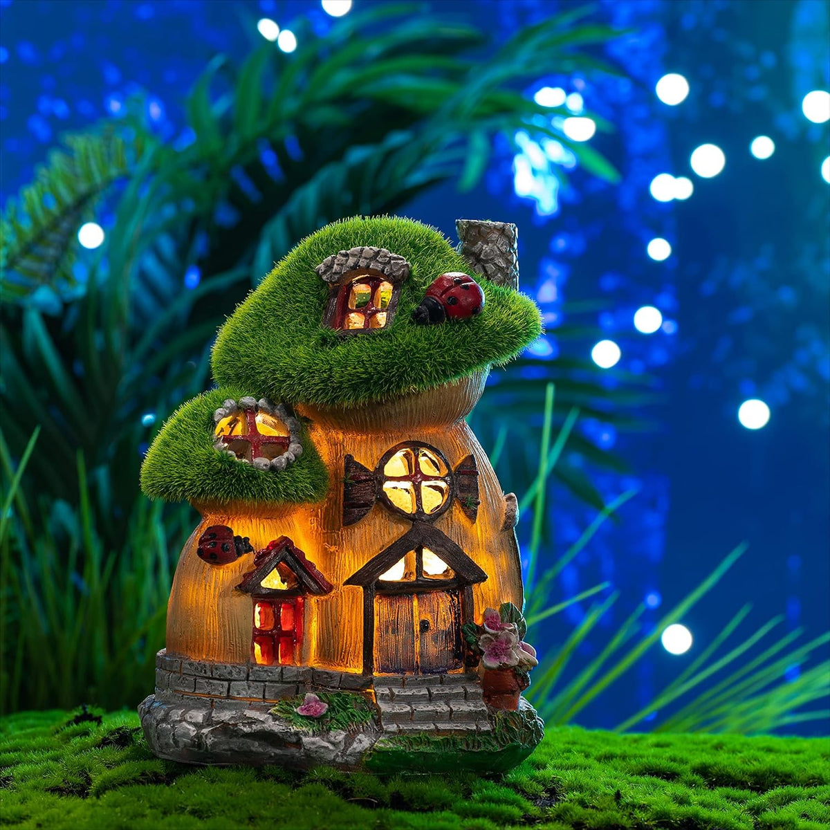 TERESA'S COLLECTIONS Mushroom Garden Statues with Outdoor Solar Light for Garden Decor, Green