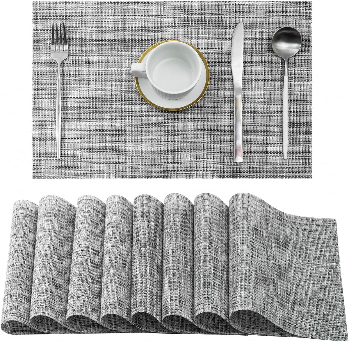 Leetaltree Linen Grey Placemats Set of 8 - Heat Resistant Non-Slip Place mats for Dining Table