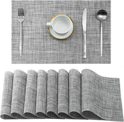 Leetaltree Linen Grey Placemats Set of 8 - Heat Resistant Non-Slip Place mats for Dining Table