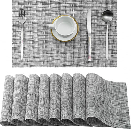 Leetaltree Linen Grey Placemats Set of 8 - Heat Resistant Non-Slip Place mats for Dining Table