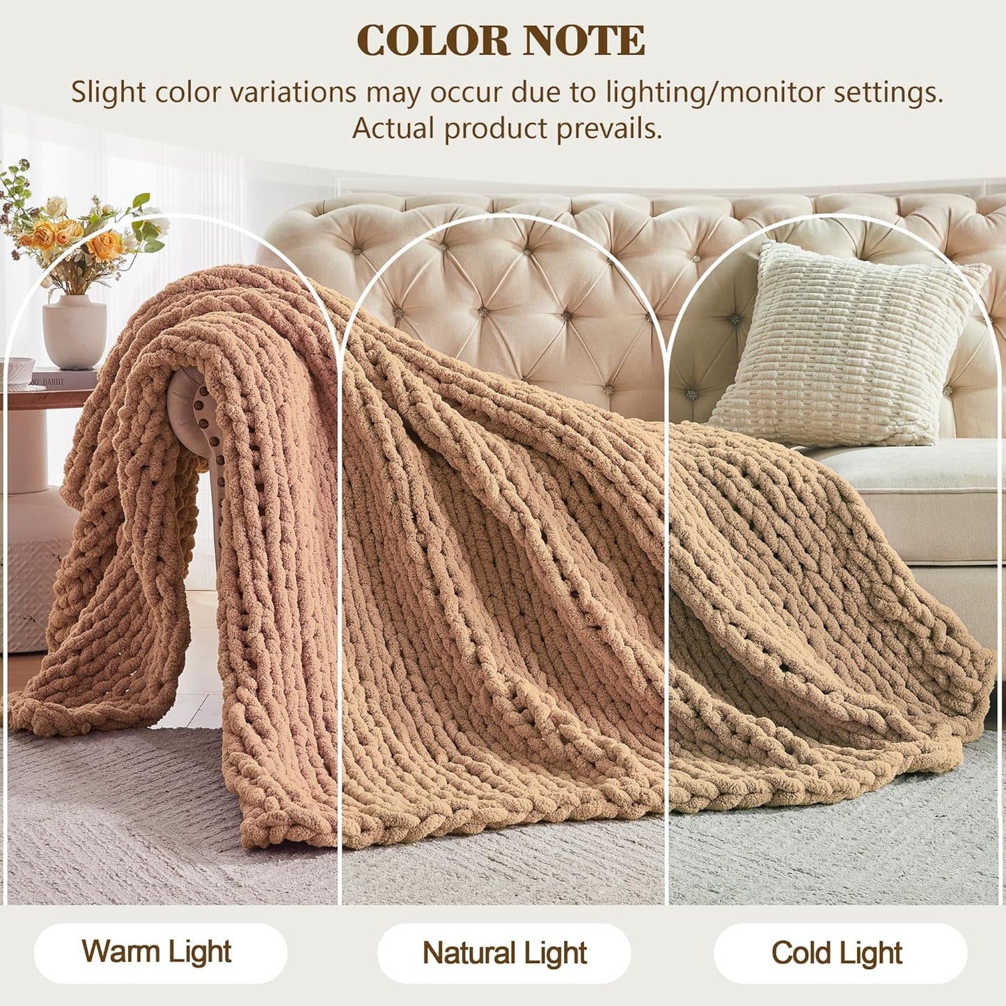 Carriediosa Chunky Knit Throw Blanket 60" X 80" Twin, 100% Hand Made Large Chenille Loop Yarn Soft