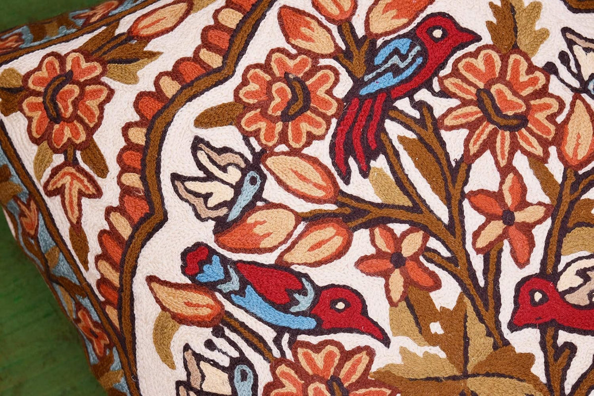 Tree of Life Pillow Cover - Gold Birds & Floral Suzani Cushions - Designer Flower Pillows - Modern