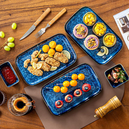 vancasso Stern Serving Platters Set of 4, 11 Inches Rectangular Ceramic Serving Plates, Blue