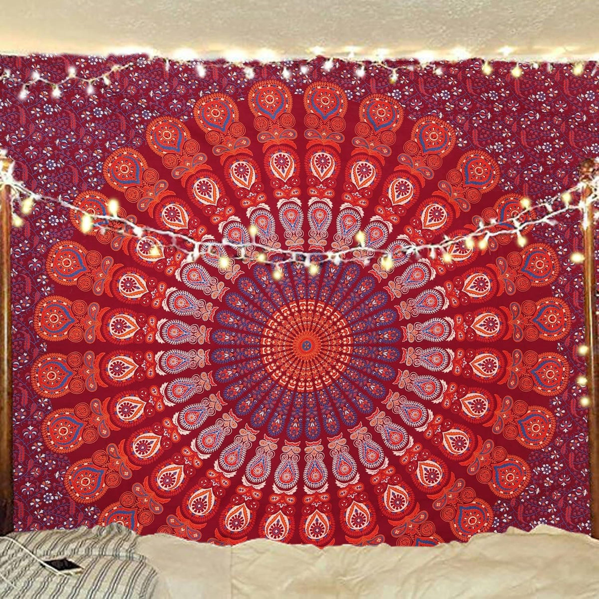 Bless International Handmade Indian hippie Bohemian Psychedelic Peacock Mandala Wall hanging