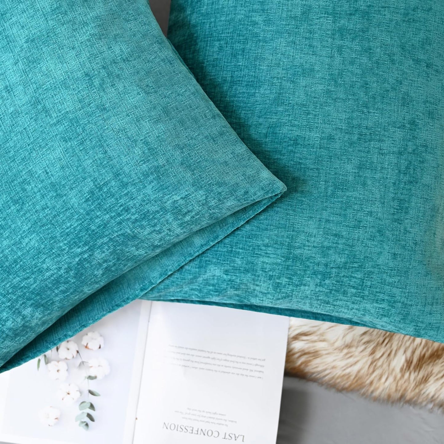 CaliTime Throw Pillow Covers Decorative 20 X 26 Inches Pack of 2 Cozy Chenille Standard Pillow
