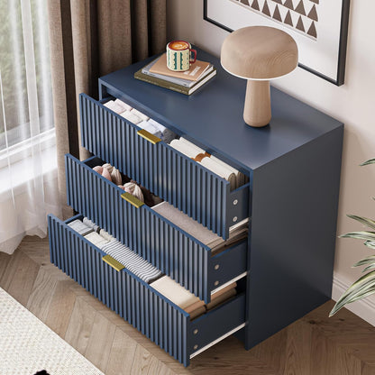 Fluted Dresser for Bedroom, 32 Inch Wide Nightstand with Large Drawer, 3 Drawer End Table for
