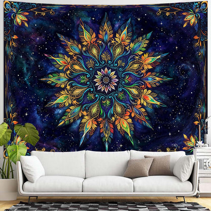 Fowocu Boho Floral Mandala Tapestry for Bedroom Aesthetic Blue Bohemian Colorful Flower Wall