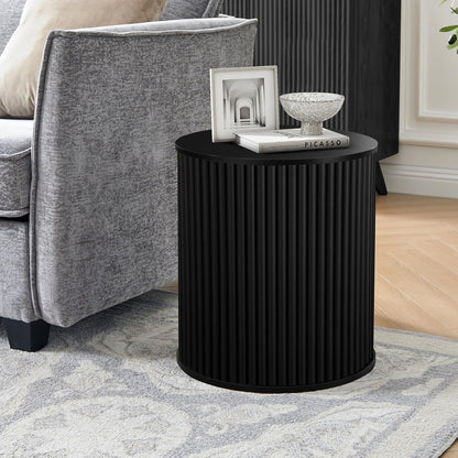 AVZEAR Fluted Round Side Table with Storage, Small Mid Century End Table Fluted Nightstands, Modern