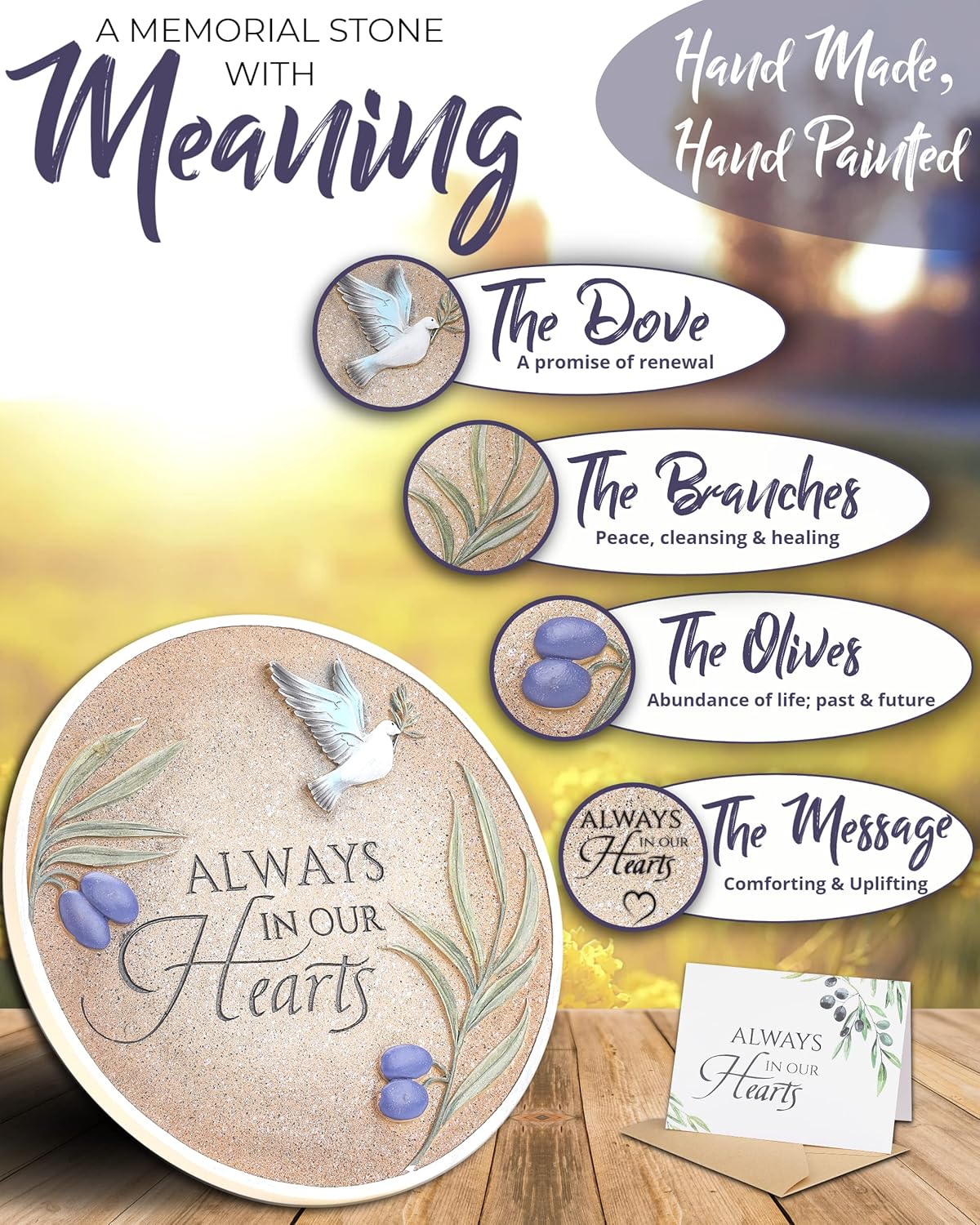 Spiritwind 10-Inch Garden Memorial Stone with Included Plaque Stand & Sympathy Card, Memorial