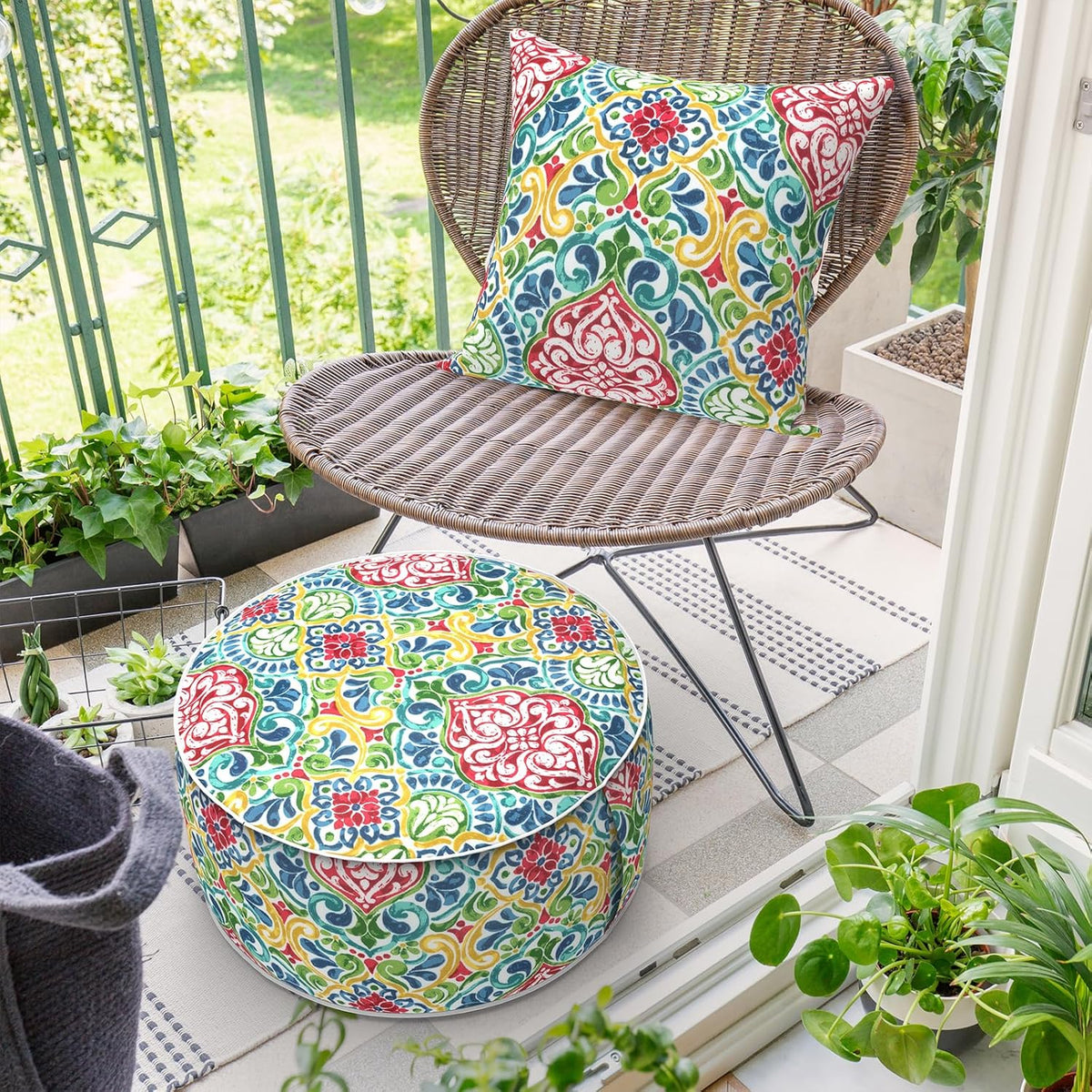 Inflatable Ottoman Stool D21 xH9 for Outdoor/Indoor Use, Water Repellent Patio Foot Rest Stool with