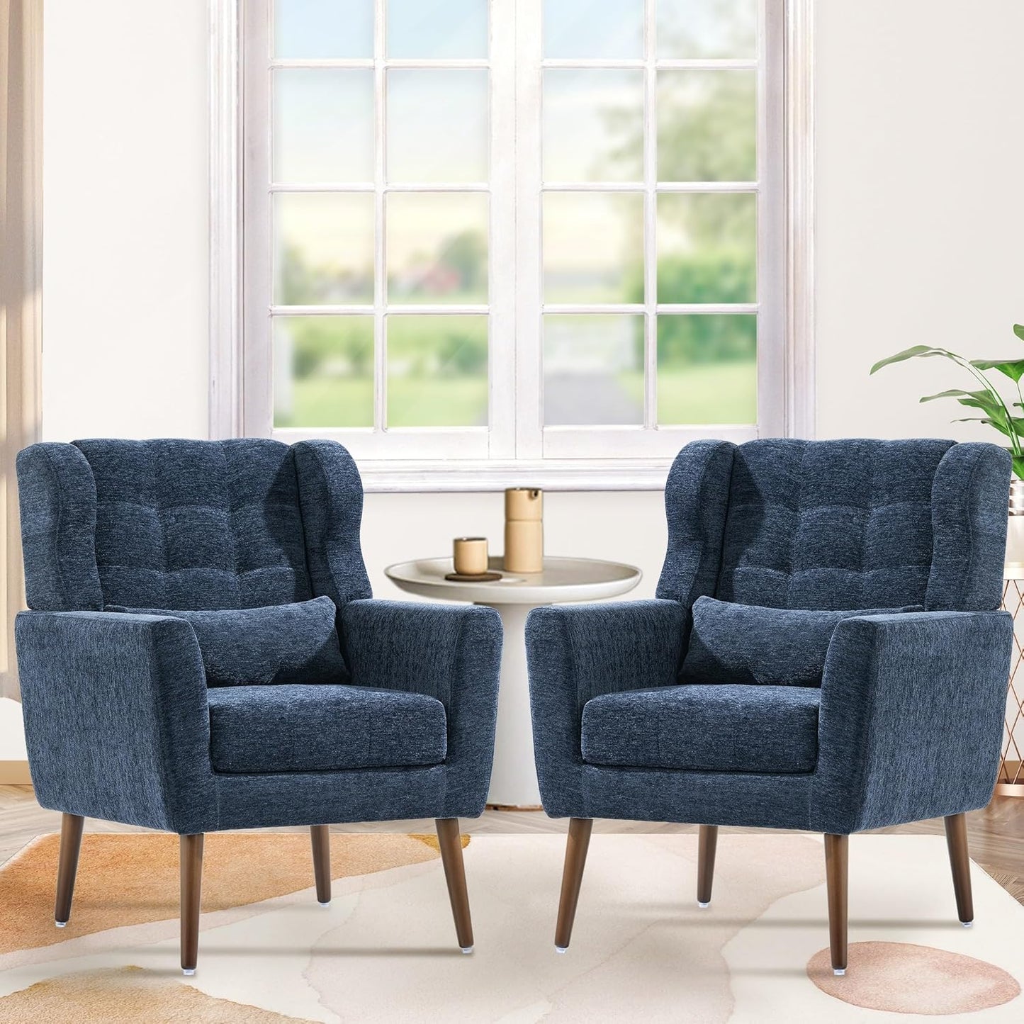 Accent Chair Set of 2, Upholstered Armchair with Pillow, Fabric Single Sofa Chair with Lounge Seat
