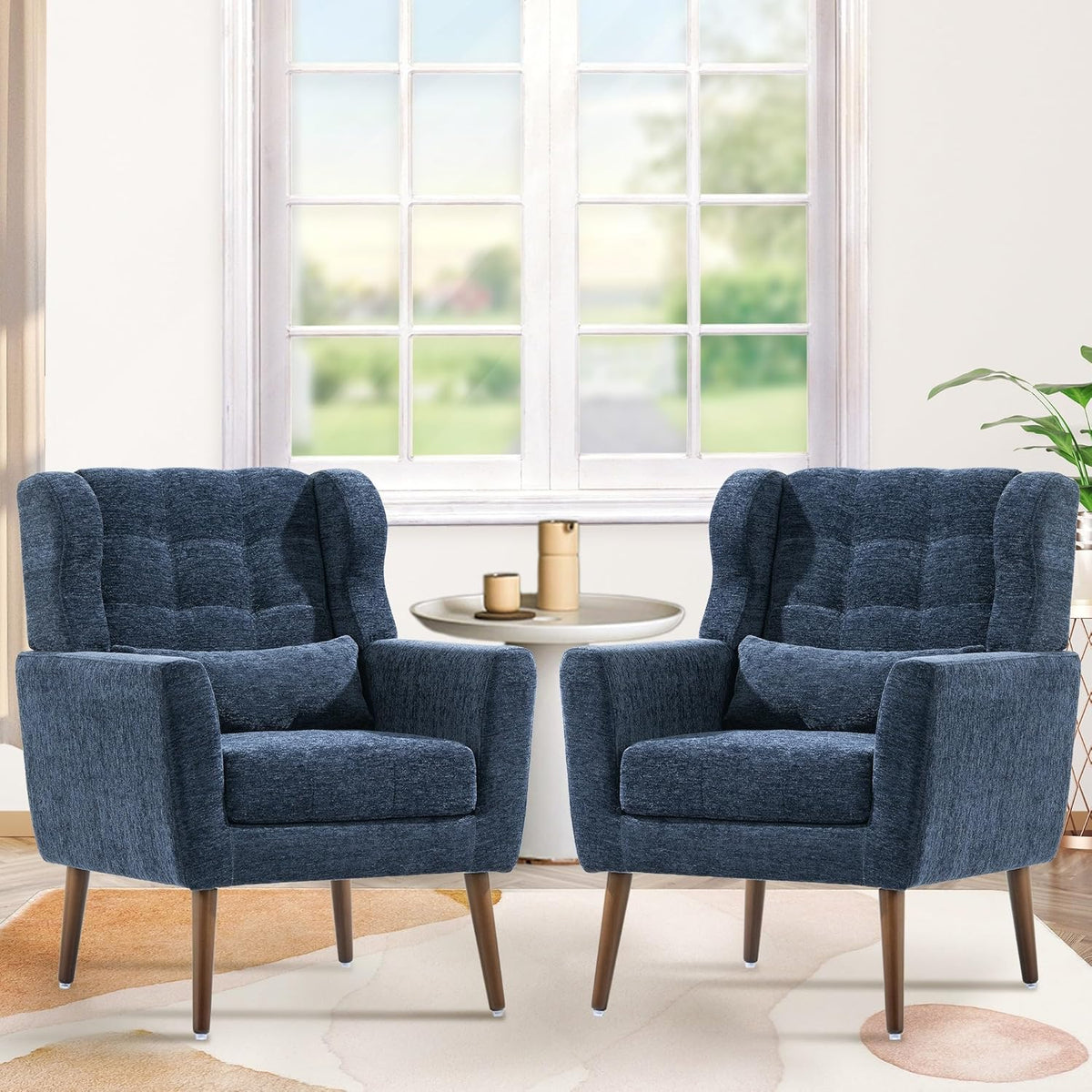 Accent Chair Set of 2, Upholstered Armchair with Pillow, Fabric Single Sofa Chair with Lounge Seat