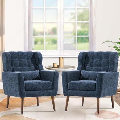 Accent Chair Set of 2, Upholstered Armchair with Pillow, Fabric Single Sofa Chair with Lounge Seat