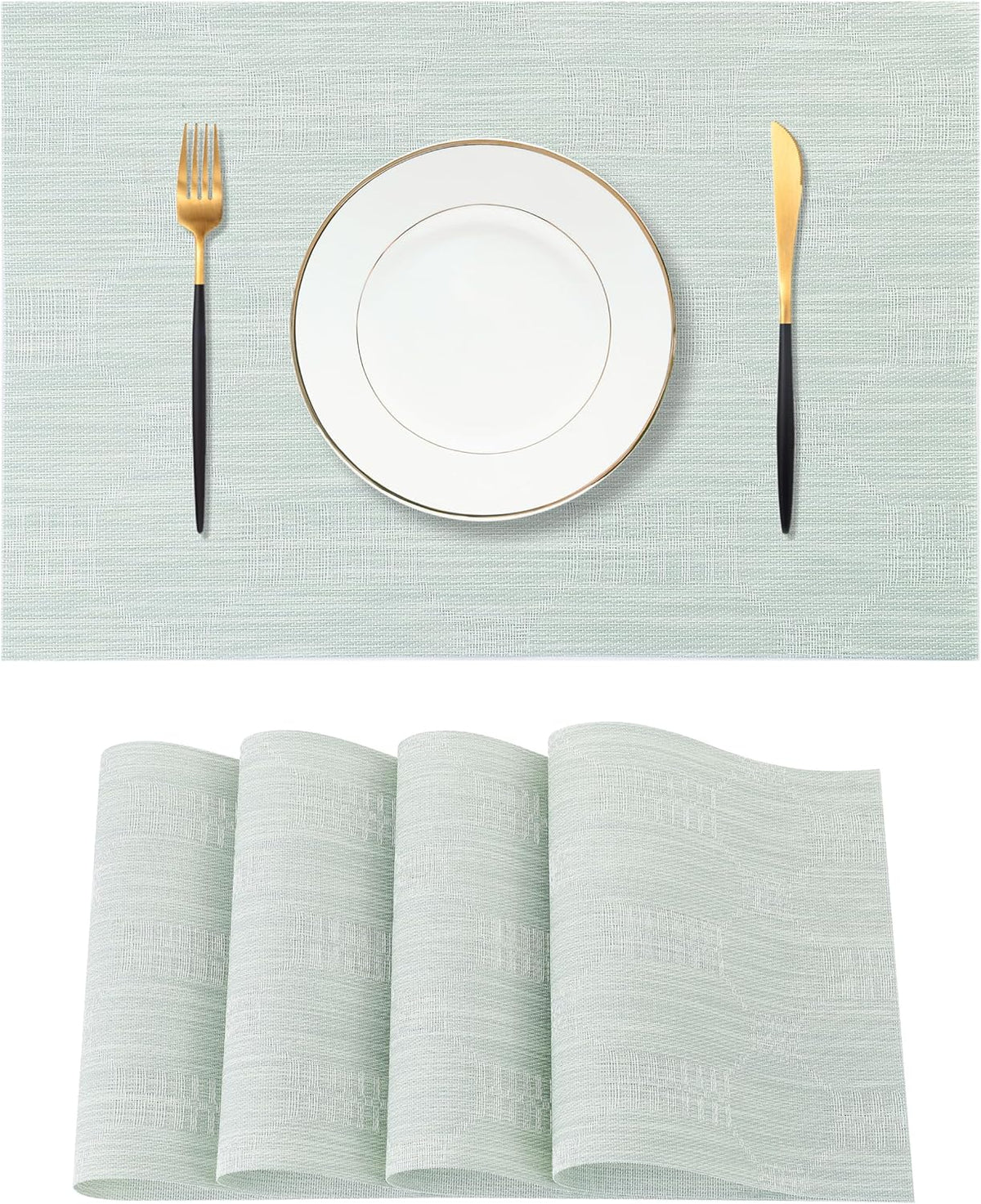 Leetaltree Mint Cream Placemats Set of 4 - Heat Resistant Non-Slip Place mats for Dining Table