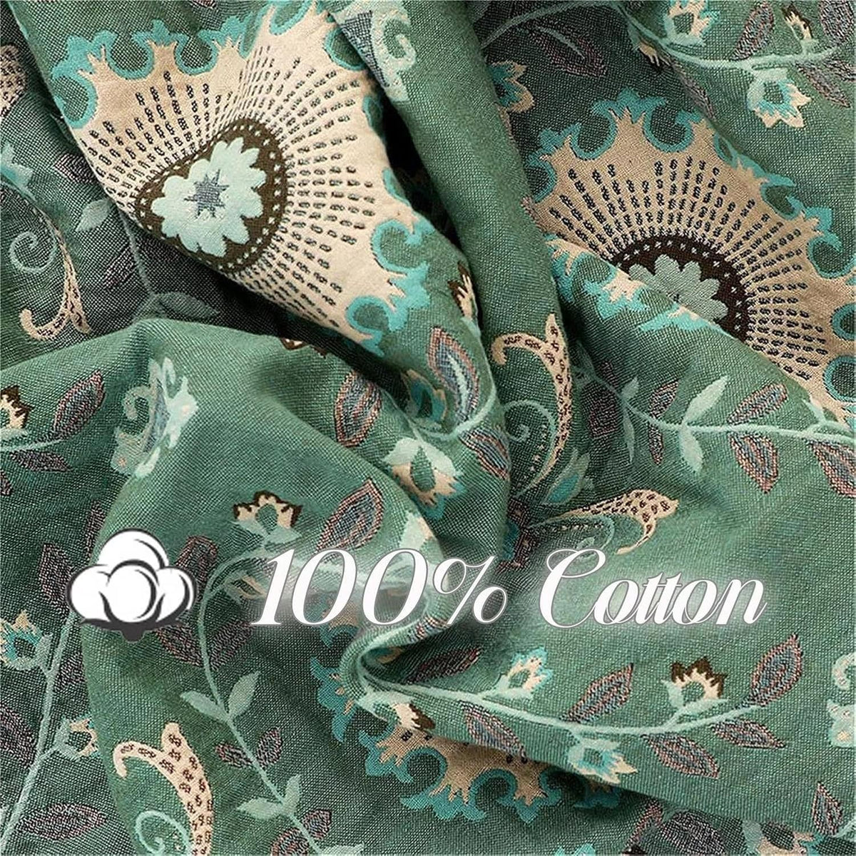 MSGKV Boho Throw Blanket for Couch Bed 100% Cotton Blankets Woven Green Blanket,Versatile Double