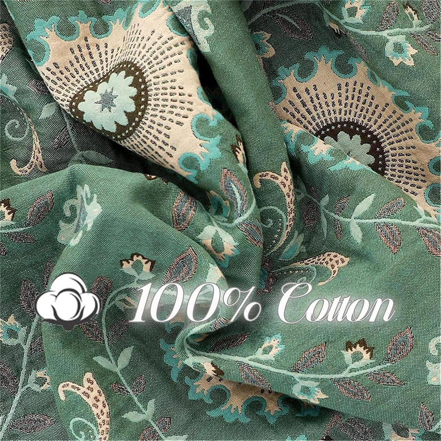 MSGKV Boho Throw Blanket for Couch Bed 100% Cotton Blankets Woven Green Blanket,Versatile Double