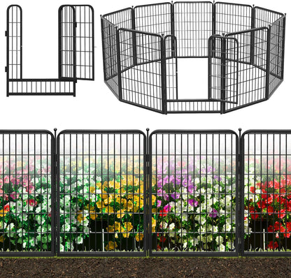 Decorative Black Metal Fencing Garden Fence with Gate, 23ft(L) 40in(H) 10 Fence Panels No Dig Fence
