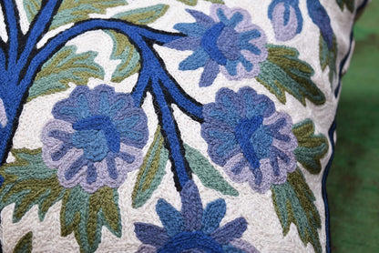 Blue Tree of Life Pillow Cover Indigo Plant Floral Pillowcase Needlepoint Botanical Flower Suzani