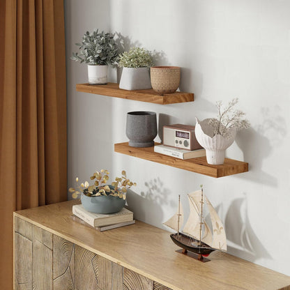 Rustic 30" Floating Shelves, Real Elm Wood Floating Shelf for Wall, Heavy-Duty Wall Shelves for