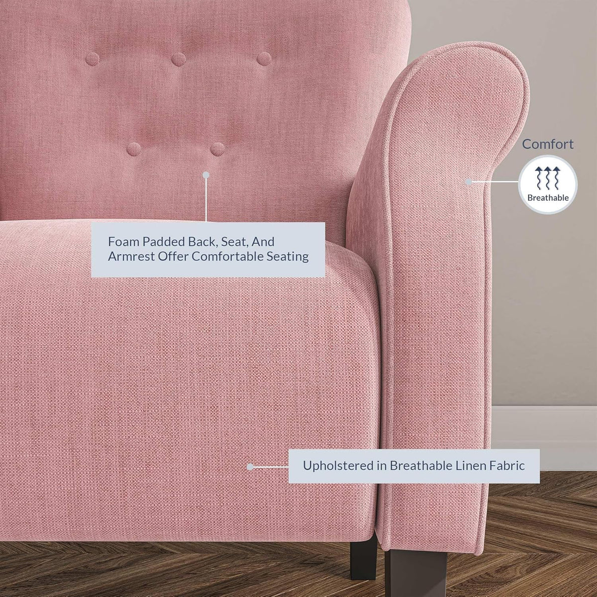 BELLEZE Modern Accent Chair for Living Room, High Back Armchair with Wooden Legs, Upholstered